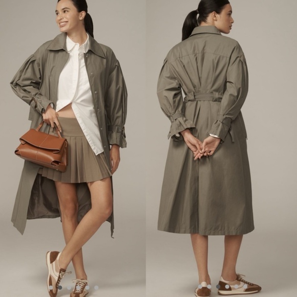 Anthropologie Olive Green Belted Long Trenchcoat - Picture 1 of 5